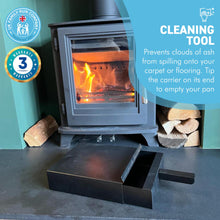 Load image into Gallery viewer, Black powder coated FIRESIDE METAL SQUARE ASH PAN CARRIER BOX AND SHOVEL SET |  Easy Cleaning of Ashes Ideal Fireplace Accessory for Indoor Log Burner &amp; Open Fires
