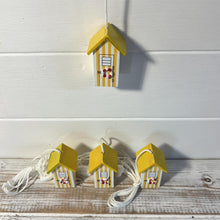 Load image into Gallery viewer, Set of 4 Yellow beach hut light pulls | Nautical Theme Wooden Beach Hut Cord Pull Light Pulls
