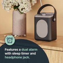 Load image into Gallery viewer, Refurbished Majority Little Shelford Black and Grey Portable DAB+ Radio with Bluetooth | 15 Hour Battery Playback and Mains Powered | Dual Alarm &amp; Snooze Function | 20+ Presets, LED Display, FM, Headphone Jack
