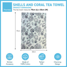 Load image into Gallery viewer, SHELLS AND CORAL TEA TOWEL | 100% COTTON TEA TOWEL | Kitchen hand towel | Nautical gift | Beach themed gift | Perfect gift for beach lovers | 70 cm x 50 cm
