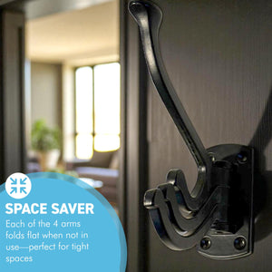 Four-way Folding Coat Hook | Antique Brass Swivel Hook | | Wall mounted for bathroom, kitchen, bedroom | Captains hook | independently swiveling arms | Versatile and elegant