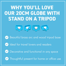 Load image into Gallery viewer, 20cm Globe with stand on a tripod
