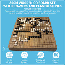 Load image into Gallery viewer, 𝟯𝟬𝗖𝗠 𝗪𝗢𝗢𝗗𝗘𝗡 𝗚𝗢 𝗕𝗢𝗔𝗥𝗗 𝗦𝗘𝗧 with Storage Drawers and Plastic Stones – Classic Chinese Strategy Game
