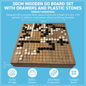 𝟯𝟬𝗖𝗠 𝗪𝗢𝗢𝗗𝗘𝗡 𝗚𝗢 𝗕𝗢𝗔𝗥𝗗 𝗦𝗘𝗧 with Storage Drawers and Plastic Stones – Classic Chinese Strategy Game
