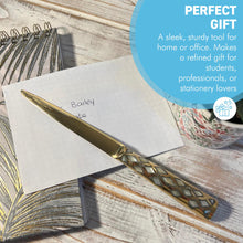 Load image into Gallery viewer, Mother of Pearl inlaid Letter Opener with polished brass finish, Decorative Envelope Opener for school, home, or office use

