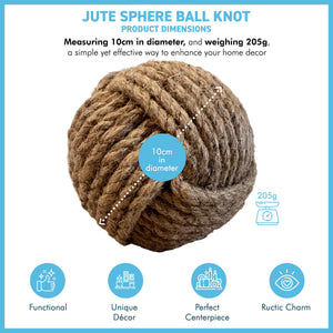 Jute Sphere Ball Knot, Rope Decorative Orbs for Home Decor, Bowl and Vase Fillers, Farmhouse Table Centerpiece, Wedding & Party Display Props