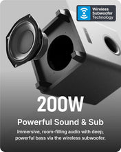 Load image into Gallery viewer, 𝗥𝗘𝗙𝗨𝗥𝗕𝗜𝗦𝗛𝗘𝗗 Majority NAGA 40 PLUS 𝟮𝟬𝟬𝗪 𝗦𝗢𝗨𝗡𝗗𝗕𝗔𝗥 𝗦𝗨𝗕𝗪𝗢𝗢𝗙𝗘𝗥 , SOUND BAR for TV | 2.1 Channel 200W System | Soundbar with Wireless Subwoofer | Bluetooth 5.0, HDMI ARC, Optical, AUX &amp; USB Playback | Remote &amp; Wall Mount Brackets
