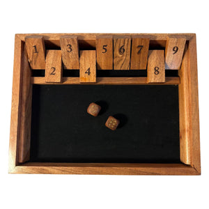 𝟮 𝗣𝗟𝗔𝗬𝗘𝗥 𝗪𝗢𝗢𝗗𝗘𝗡 𝗦𝗛𝗨𝗧 𝗧𝗛𝗘 𝗕𝗢𝗫 𝗗𝗜𝗖𝗘 𝗚𝗔𝗠𝗘 28 x 21cm Family Tabletop Game Travel Game