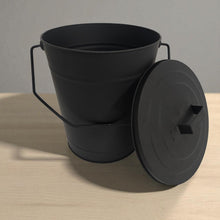 Load image into Gallery viewer, 𝗠𝗔𝗧𝗧 𝗕𝗟𝗔𝗖𝗞 𝟭𝟮&quot; 𝗔𝗦𝗛 𝗕𝗨𝗖𝗞𝗘𝗧 𝗪𝗜𝗧𝗛 𝗟𝗜𝗗 |  𝗛𝟯𝟲𝗖𝗠 𝗫 𝗗𝗜𝗔. 𝟮𝟴𝗖𝗠 | Coal &amp; Ash Storage Bucket with Handle | Heat-Resistant Metal Fireside Accessory for Fireplace | Log Burner | Stove or Fire Pit | Ash Collection
