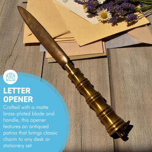 Distressed Brass Letter Opener with ridged brass handle, Envelope Opener for home or office use