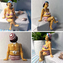 Load image into Gallery viewer, Retro Style Fat Bathing Lady in Red Striped Bikini, Novelty Bathroom Figurine
