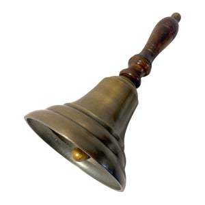 𝟯𝟬𝗖𝗠 𝗧𝗥𝗔𝗗𝗜𝗧𝗜𝗢𝗡𝗔𝗟 𝗛𝗔𝗡𝗗 𝗕𝗘𝗟𝗟 with Wooden Handle Classic School and Service Bell Vintage Style Brass