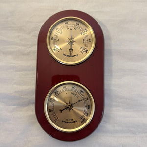 Wooden Barometer & Thermometer | Weather station wall room indoor thermometer |  19cm x 10cm | Two dials – one for temperature and one for humidity