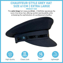 Load image into Gallery viewer, Size 61cm | X Large Light Grey Chauffeur Style Peaked Cap | Traditional style ideal for weddings, school proms and special events| Driving Cap | UK size 7 1/2| US size 7 5/8
