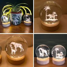 Load image into Gallery viewer, Set of Two 3D Crystal Ball Night Light USB Lamp with Elephant and Giraffe designs, elegant modern illumination for any room
