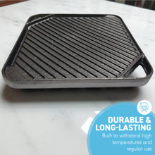 Load image into Gallery viewer, 𝗥𝗘𝗩𝗘𝗥𝗦𝗜𝗕𝗟𝗘 𝟮𝟳𝗖𝗠 𝗖𝗔𝗦𝗧 𝗜𝗥𝗢𝗡 𝗚𝗥𝗜𝗟𝗟 &amp; 𝗚𝗥𝗜𝗗𝗗𝗟𝗘 𝗣𝗔𝗡 Double-Sided Non-Stick Oven Stovetop BBQ Pan
