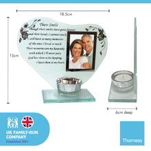 Load image into Gallery viewer, Their Smile - Inspirational poem, candle and photo holder glass memorial plaque
