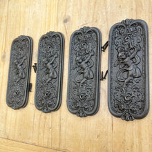 Load image into Gallery viewer, Set of Four Antique style Rustic Cast Iron Door Push Plates with Ornate Cherub Design - Vintage Finger Plate Decor
