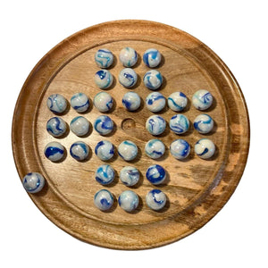 30cm Diameter WOODEN SOLITAIRE BOARD GAME with JELLYFISH GLASS MARBLES | classic wooden solitaire game | strategy board game | family board game | games for one | board games