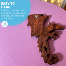 Load image into Gallery viewer, Flying Dragon Plaque in Hand Carved Wood, Wooden Mythical Flying Dragon Ornament
