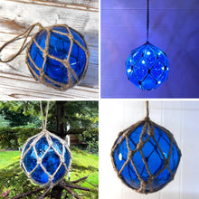 Load image into Gallery viewer, Blue Glass Fishing Buoy Tiki Bar Light with LED Lights, Nautical-Style Ornament for Home Decor
