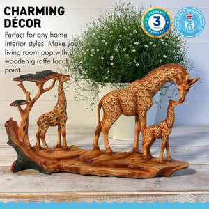 GIRAFFE FAMILY ORNAMENT | Wooden giraffe ornament for the home | African animal gift | Wildlife gifts | Home decor | 30cm (L) x 17cm (H) x 6cm (D)