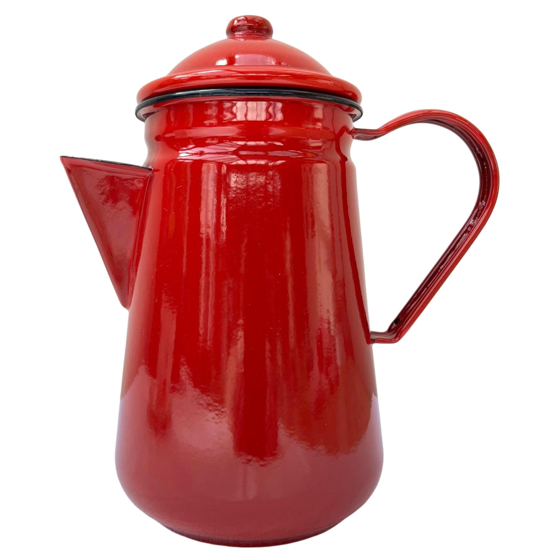 Elegant Traditional Red Enamel Coffee Pot Pint Capacity, Ideal