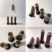 Load image into Gallery viewer, SET OF FOUR ANTIQUE BOBBIN LIGHT PULLS,  upcycled from genuine antique bobbins, vintage bathroom ceiling light switch &amp; pull cord, unique piece of history for your bathroom
