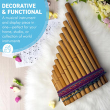 Load image into Gallery viewer, Large Peruvian Wooden Panpipes with colourful woven trim, 13 Pipe Traditional Panflute Instrument
