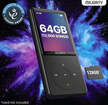 Load image into Gallery viewer, Super Slim Bluetooth MP3 Player with Earphones | 64GB Internal Memory Expandable by 128GB | Inbuilt Speaker, 2.4&quot; Full Colour Display with Intuitive Touch Controls | 67 Battery Life | MAJORITY MP3 Pro
