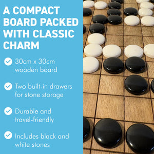 𝟯𝟬𝗖𝗠 𝗪𝗢𝗢𝗗𝗘𝗡 𝗚𝗢 𝗕𝗢𝗔𝗥𝗗 𝗦𝗘𝗧 with Storage Drawers and Plastic Stones – Classic Chinese Strategy Game