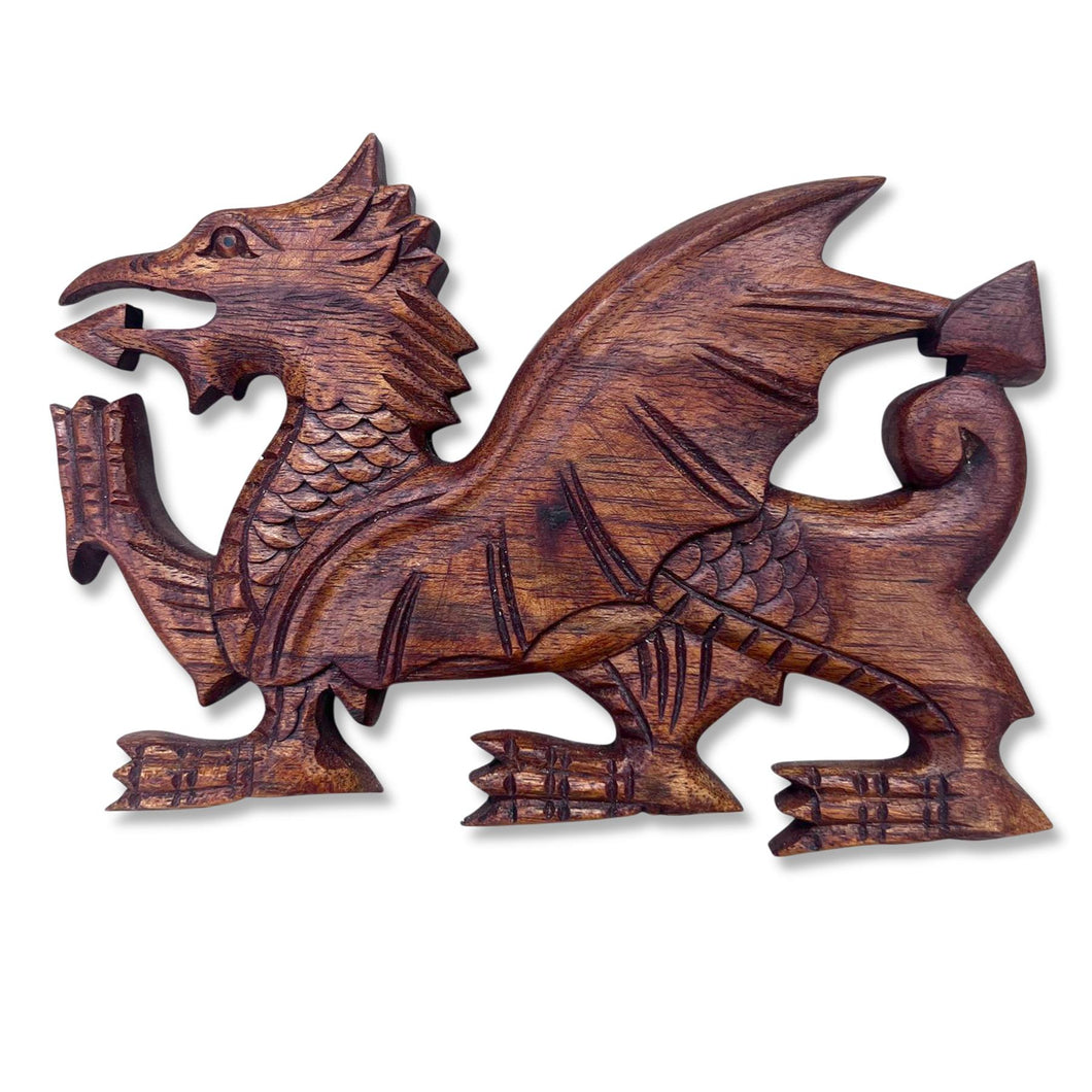 Walking Dragon Wooden Plaque, Wooden Mythical Flying Dragon Ornament