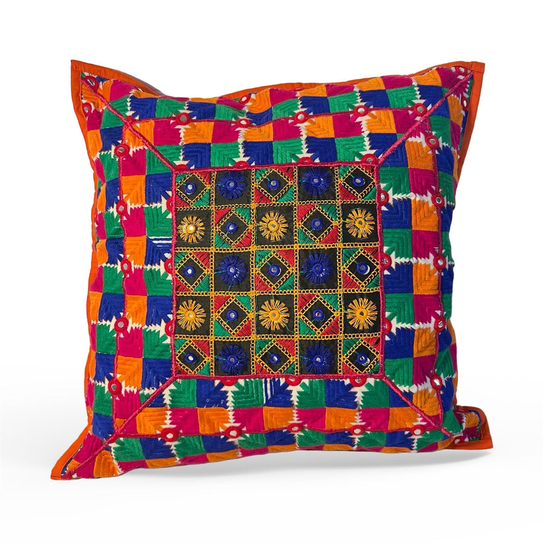 Boho cushion cover | 45cm x 45cm | Bright patchwork cushion | Indian cushion | Bedroom decor | Home accessories | Colourful cushion cover