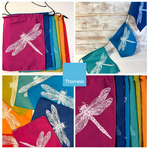 Screen Printed 100% Cotton Dragonfly print multi coloured bunting | 7 flags | 190cm long | Garland for Garden Wedding Birthday Indoor Outdoor Party Decoration Festival