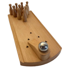 Load image into Gallery viewer, 30cm Wooden Desktop Bowling Game: 10 Pins &amp; Metal Ball - Perfect for Strategy, Party and Family Fun
