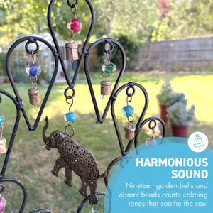 Elephant Windchime with 19 bells and brightly coloured beads, Home and Garden Ornament