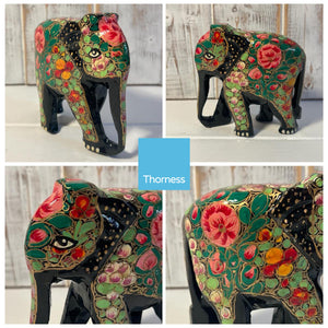 BLACK, GREEN AND PINK PAPER MACHE ELEPHANT ORNAMENT | Animal Decoration | Wildlife Sculpture | Paper Mache Animal | Multi Coloured| Home Decor | Elephants represent Good Luck