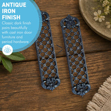 Load image into Gallery viewer, The Jali, Matched Pair – Two Pierced Lattice Cast Iron Finger Plates for a Double Door or Both Faces of One
