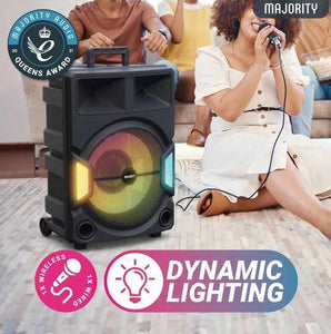 Majority P500 150W Bluetooth PARTY SPEAKER with Mic, Tripod & LED Light Show – New