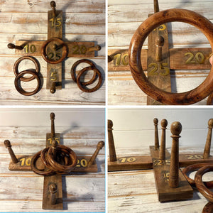 𝗟𝗨𝗫𝗨𝗥𝗬 𝗦𝗢𝗟𝗜𝗗 𝗪𝗢𝗢𝗗 𝗤𝗨𝗢𝗜𝗧𝗦 𝗚𝗔𝗠𝗘 Set 5 Rings 30cm – Family Fun Hoopla Game