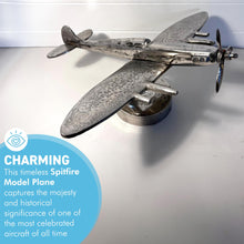 Load image into Gallery viewer, Cast Aluminium Spitfire Model Plane display model on stand with distressed silver finish
