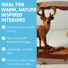 Load image into Gallery viewer, 𝗪𝗢𝗢𝗗𝗘𝗡 𝗘𝗙𝗙𝗘𝗖𝗧 𝗦𝗧𝗔𝗚 &amp; 𝗗𝗢𝗘 𝗢𝗥𝗡𝗔𝗠𝗘𝗡𝗧 – Hand-Carved Style Deer Figurine, Rustic Woodland Animal Decor for Home, Cabin, or Lodge

