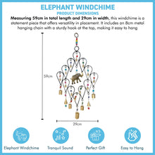 Load image into Gallery viewer, Elephant Windchime with 19 bells and brightly coloured beads, Home and Garden Ornament
