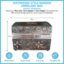 Load image into Gallery viewer, Distressed Wooden Jewelry &amp; Keepsake Box with Silver &amp; Copper Alloy Finish, Elephant &amp; Floral Decor

