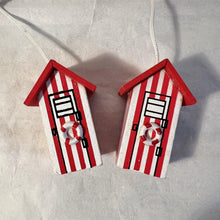 Load image into Gallery viewer, Set of 2 Red and white beach hut light pulls| Nautical Theme Wooden Beach Hut Cord Pull Light Pulls
