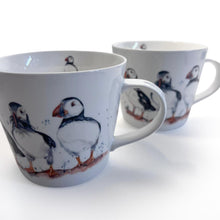 Load image into Gallery viewer, Pair of Puffin Trio Mugs, 100% Bone China, Gift for Nature Lovers, Coastal Home Decor
