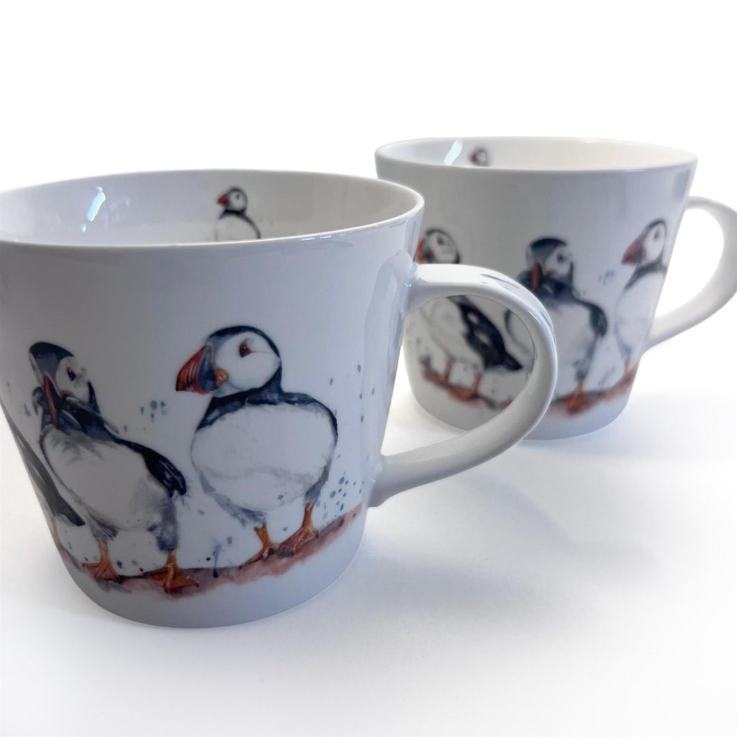 Pair of Puffin Trio Mugs, 100% Bone China, Gift for Nature Lovers, Coastal Home Decor