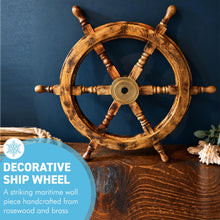 Load image into Gallery viewer, The 24 Inch Nautical Ship Wheel – Wooden with a Solid Brass Hub
