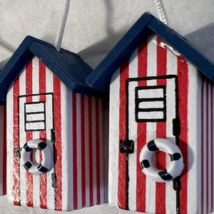 2 x Red and white beach hut light pull | Nautical Theme Wooden Beach Hut Cord Pull Light Pulls