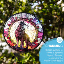 Load image into Gallery viewer, 6-Inch Wolf Design Stained Glass Suncatcher - Enhance Your Space with Beautiful, Colourful Light
